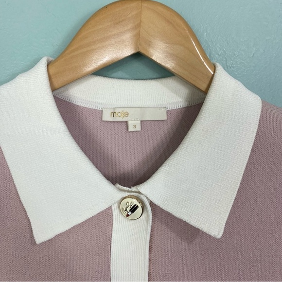 Maje Myshirt Pink Purple Croppes Cardigan Short Sleeve Top - Picture 4 of 8